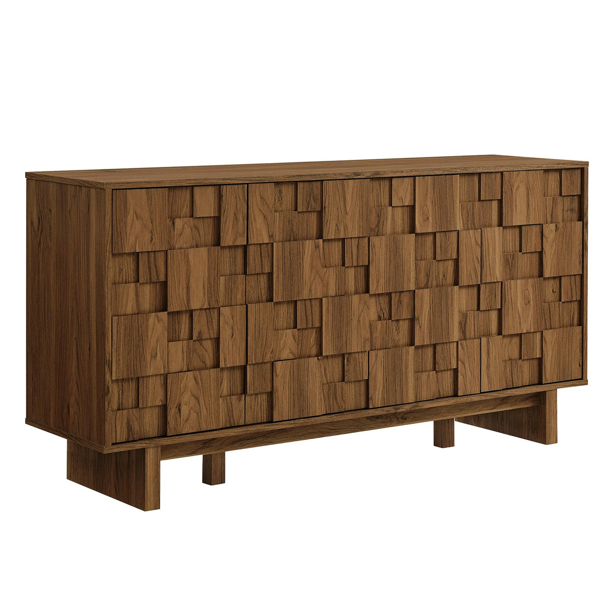 Carved Geometric 4 Door Sideboard – Walnut 59 Inch
