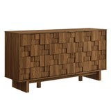 Carved Geometric 4 Door Sideboard – Walnut 59 Inch