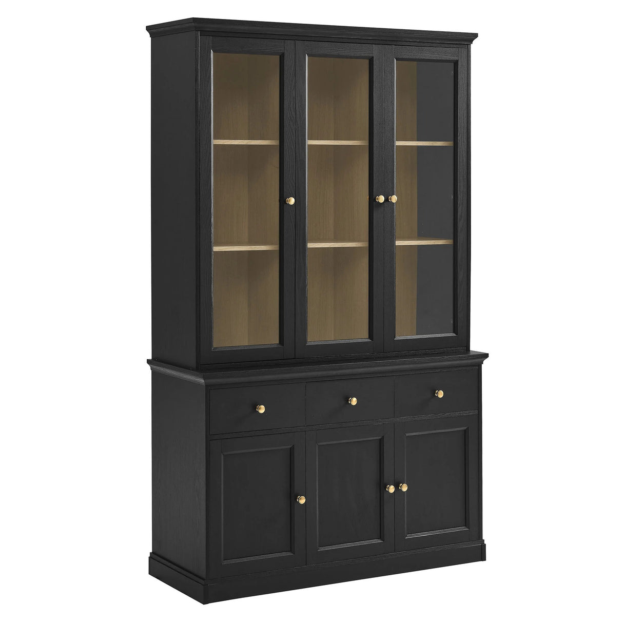 Modern Black Oak Wood Grain 3-Door Large Storage Display Cabinet – 79 Inch