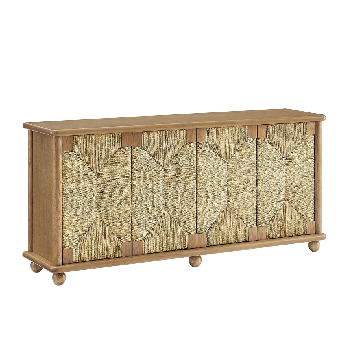 Seagrass Door Sideboard Storage Cabinet – Oak Wood 71 Inch