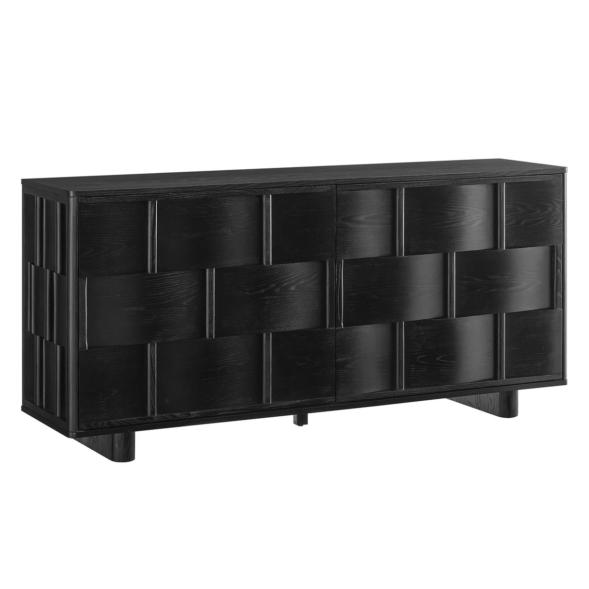 Woven Pattern Sideboard Storage Cabinet – Wood Finish 71 Inch