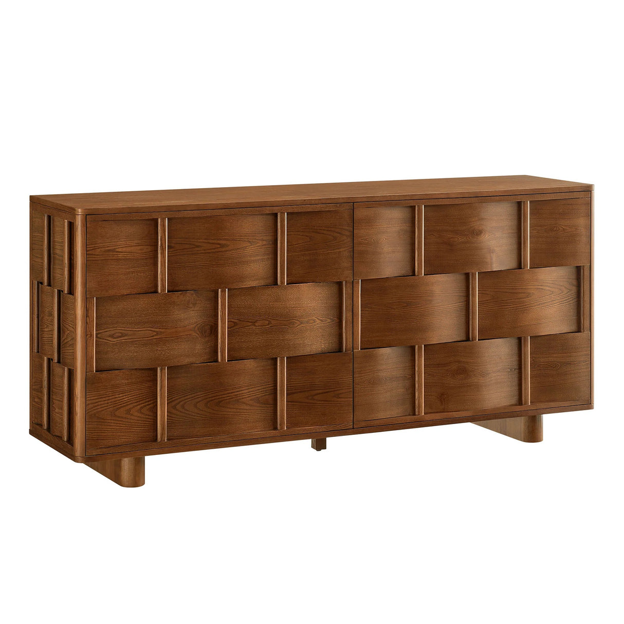 Woven Pattern Sideboard Storage Cabinet – Wood Finish 71 Inch