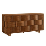 Woven Pattern Sideboard Storage Cabinet – Wood Finish 71 Inch