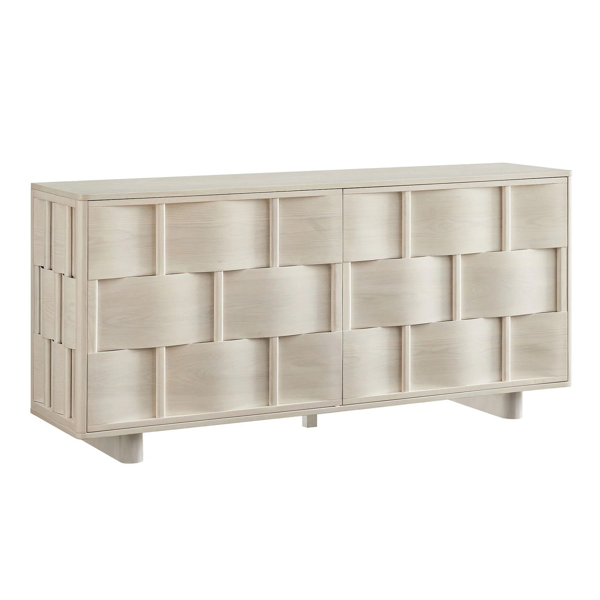 Woven Pattern Sideboard Storage Cabinet – Wood Finish 71 Inch