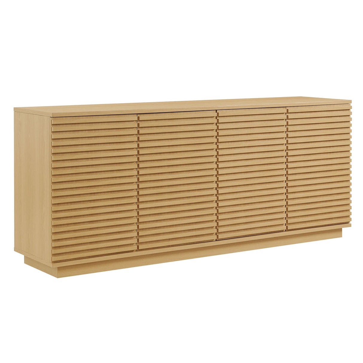 Mid-Century Fluted 4-Door Sideboard Cabinet – Wood Grain 71 Inch
