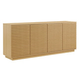Mid-Century Fluted 4-Door Sideboard Cabinet – Wood Grain 71 Inch