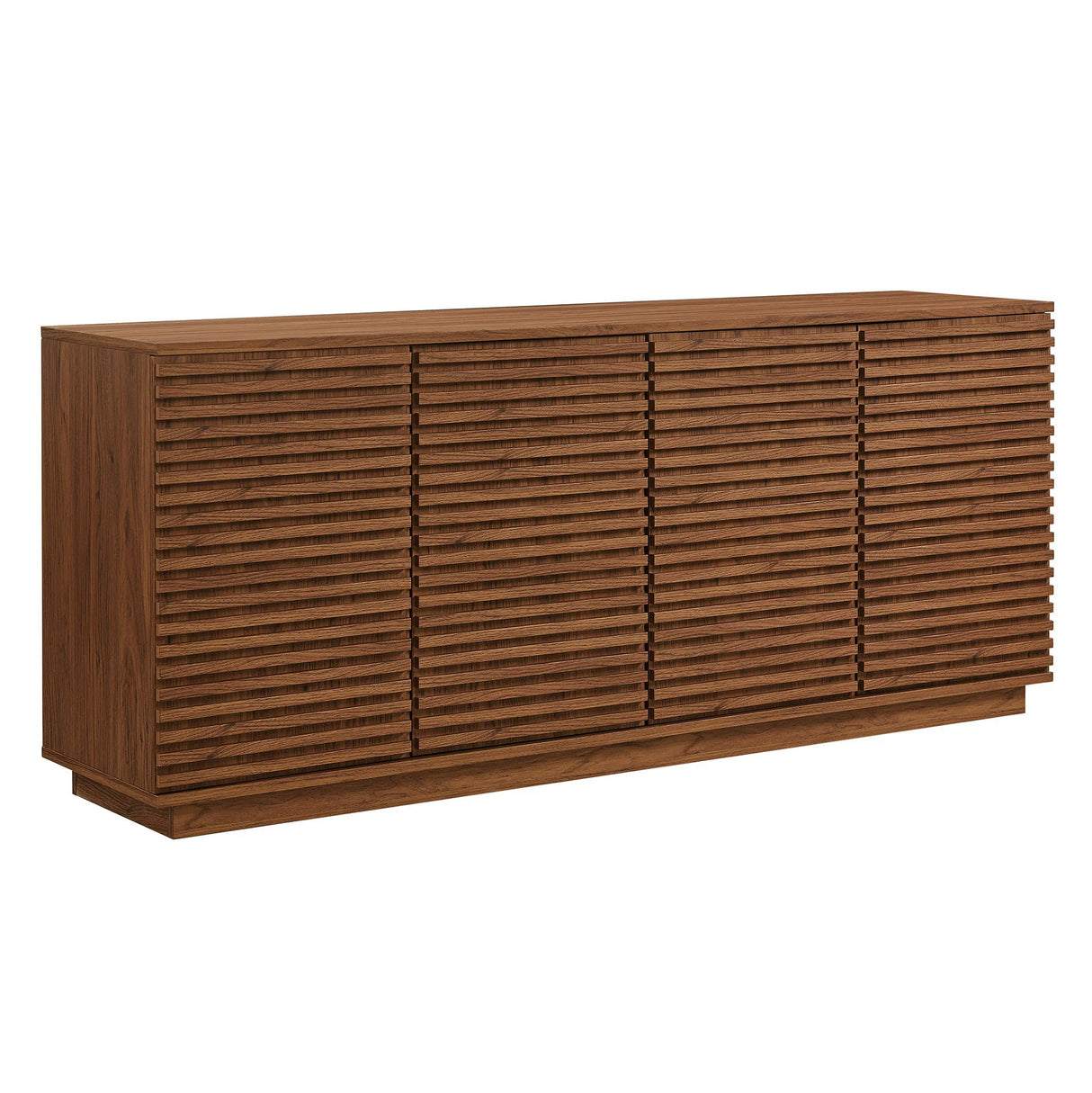 Mid-Century Fluted 4-Door Sideboard Cabinet – Wood Grain 71 Inch