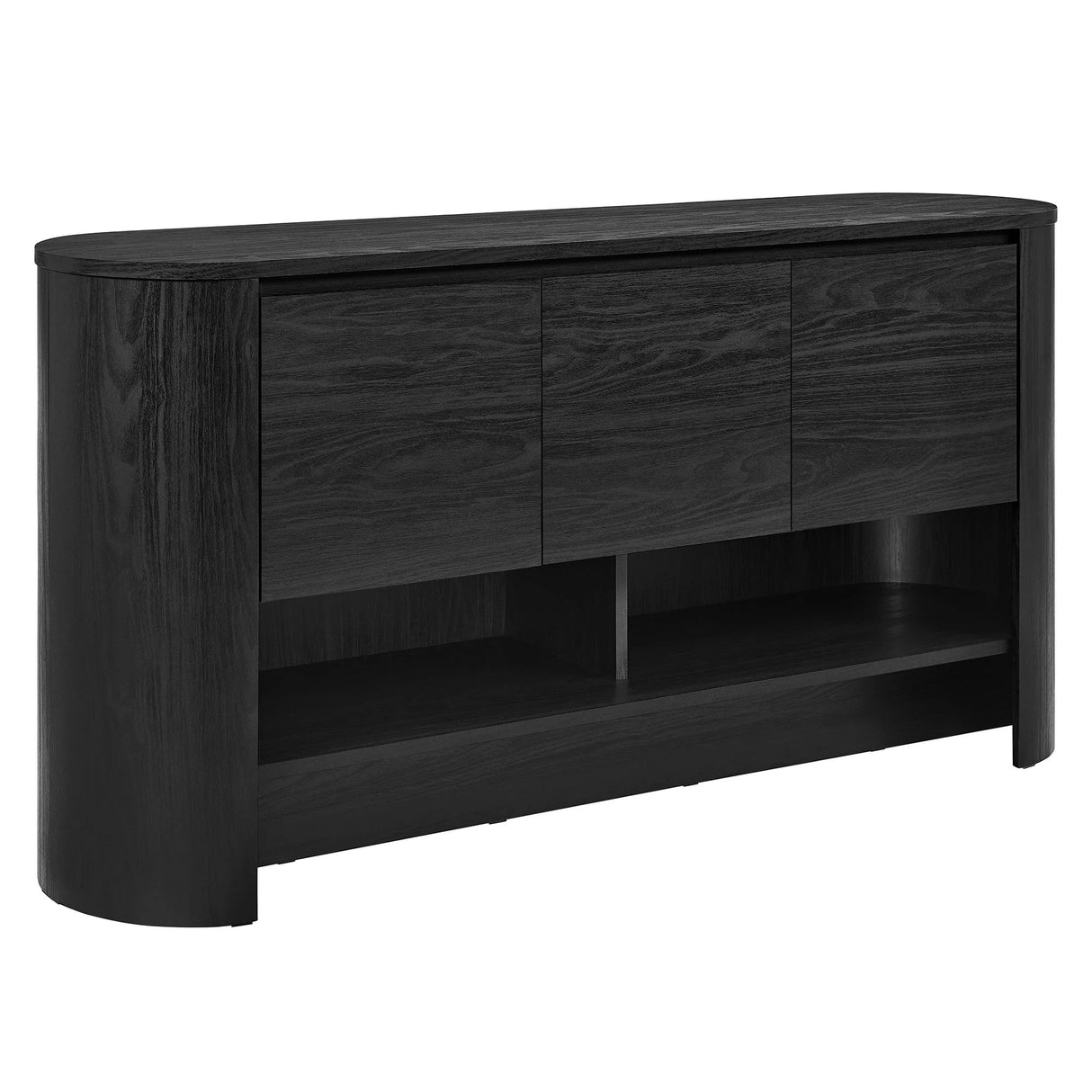 Oval Storage Sideboard Cabinet with Open Shelves – Wood Finish 62 Inch