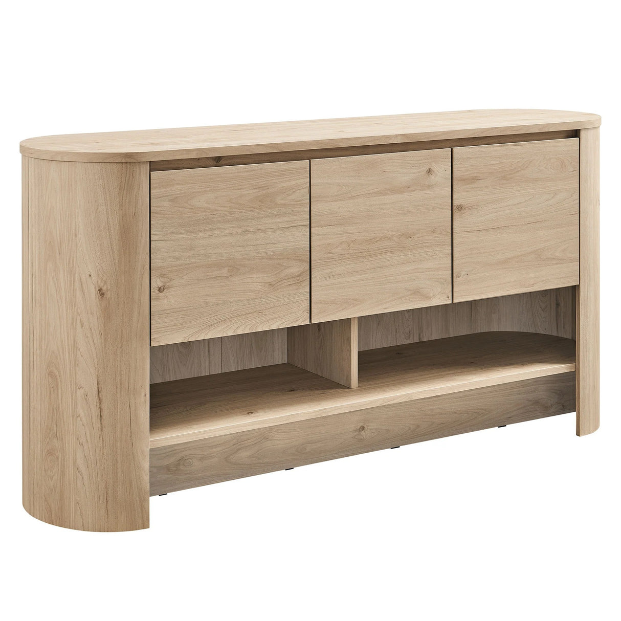 Oval Storage Sideboard Cabinet with Open Shelves – Wood Finish 62 Inch