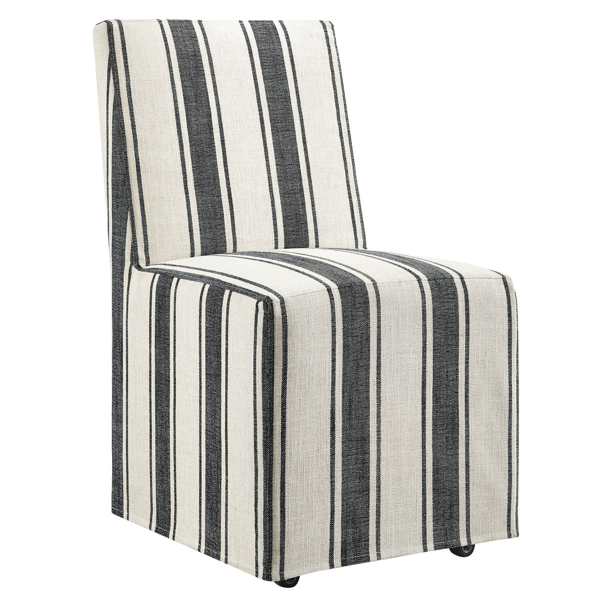 Striped Slipcovered Parsons Dining Side Chair with Hidden Casters