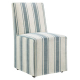 Striped Slipcovered Parsons Dining Side Chair with Hidden Casters