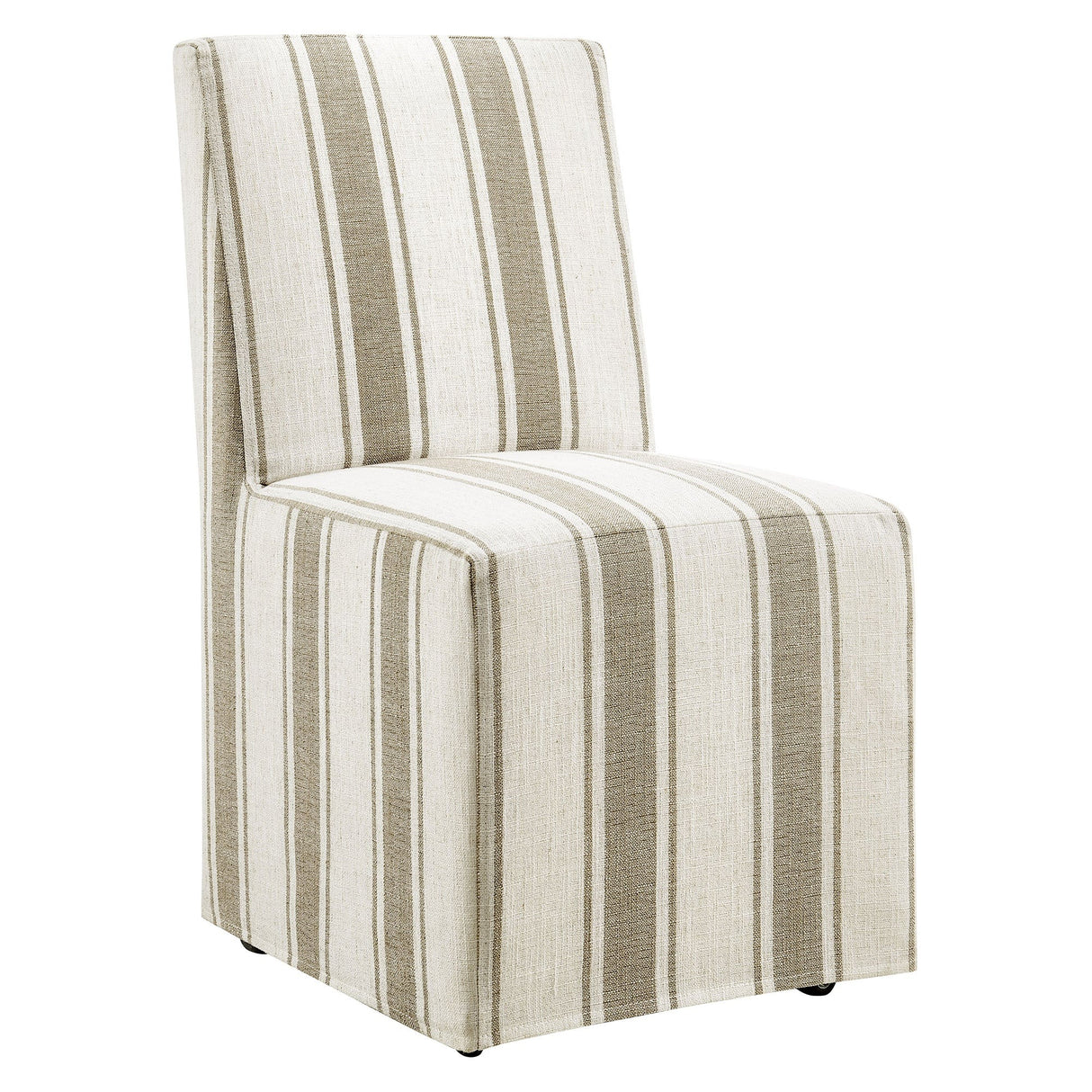 Striped Slipcovered Parsons Dining Side Chair with Hidden Casters