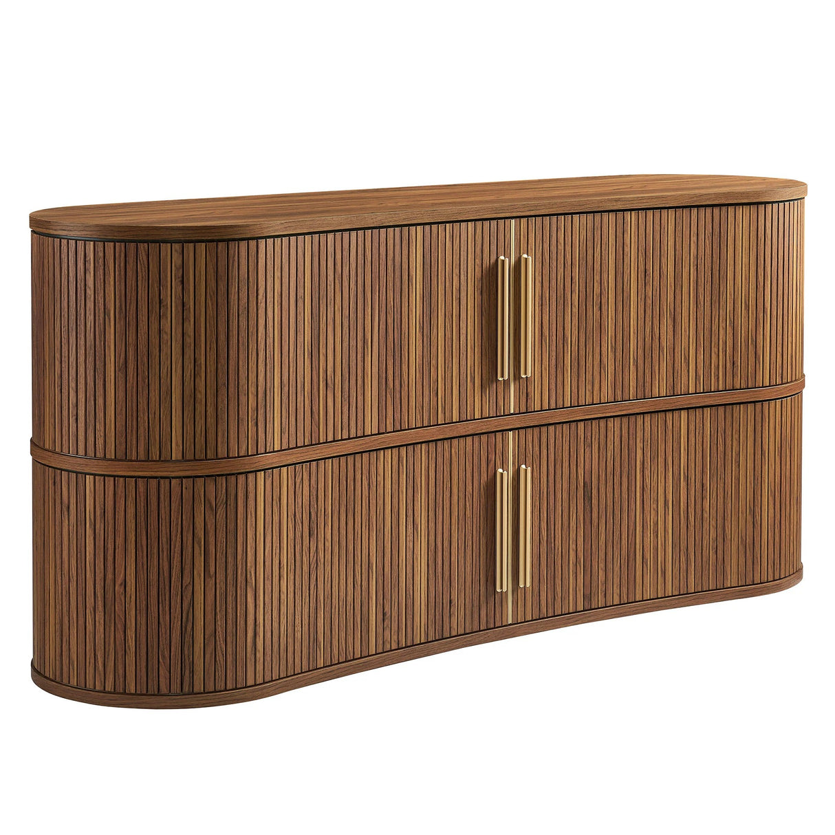 Curved Fluted Sideboard Storage Cabinet with Sliding Doors – Wood Finish 63 Inch