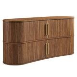 Curved Fluted Sideboard Storage Cabinet with Sliding Doors – Wood Finish 63 Inch