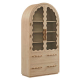 76 Inch Arched Scalloped Glass Door Kitchen Pantry Cabinet – Wood Grain