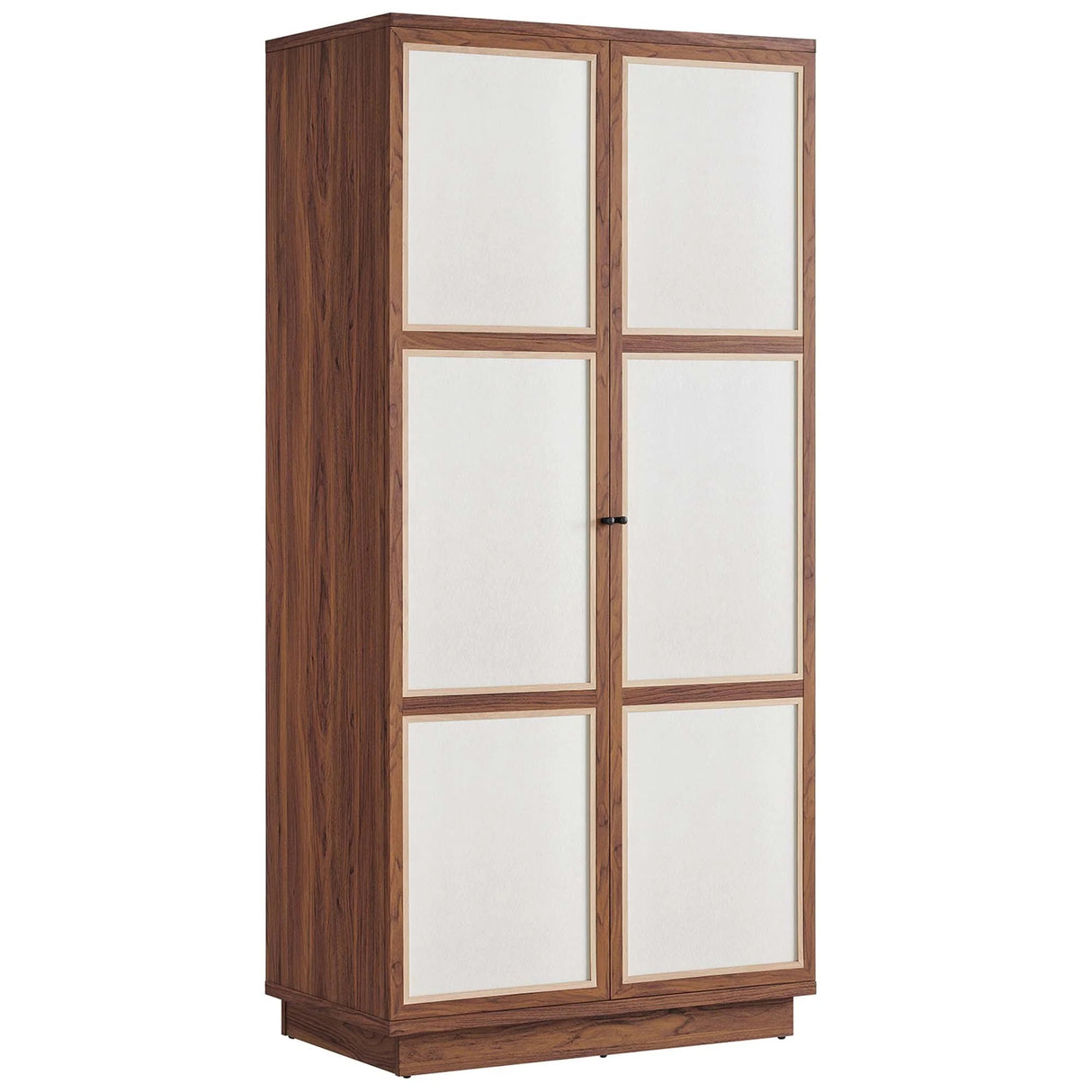 Walnut Wood Grain Tall Storage Cabinet with Linen Textured Doors – 70 Inch