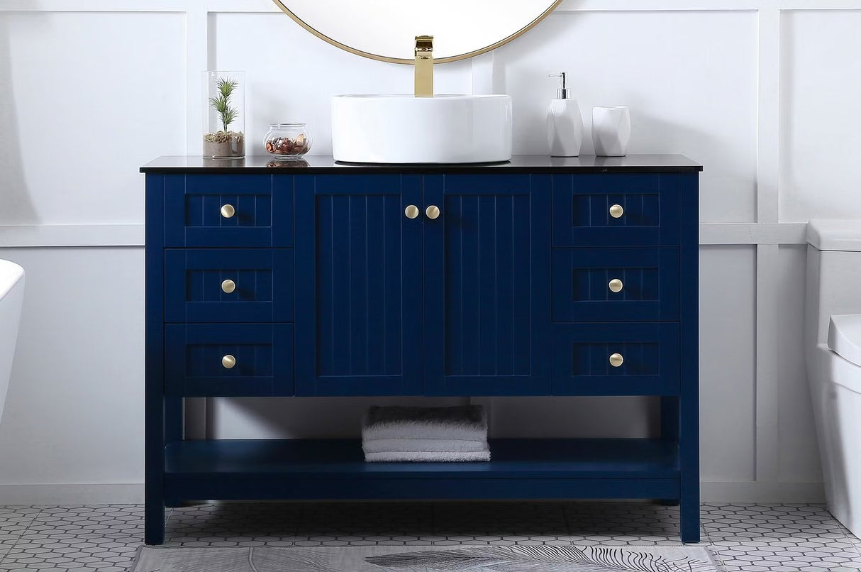 Ralph 48 Inch Blue Vessel Sink Bathroom Vanity with Glass Top
