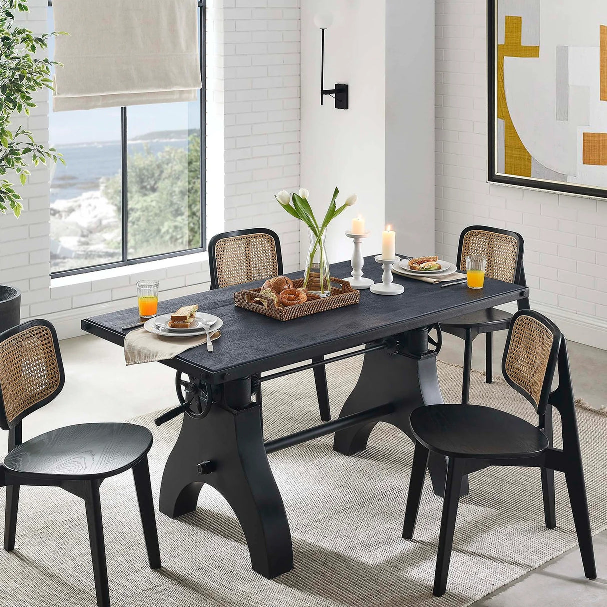 60 Inch Adjustable Height Solid Wood Dining Table and Desk