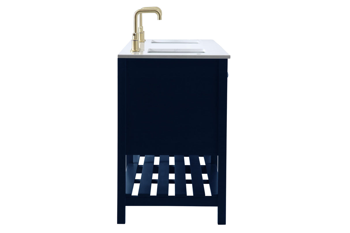 Theo 72 Inch Blue Double Sink Bathroom Vanity with Quartz Top