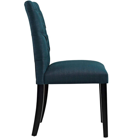 Button Tufted Fabric Dining Side Chair with Wood Legs