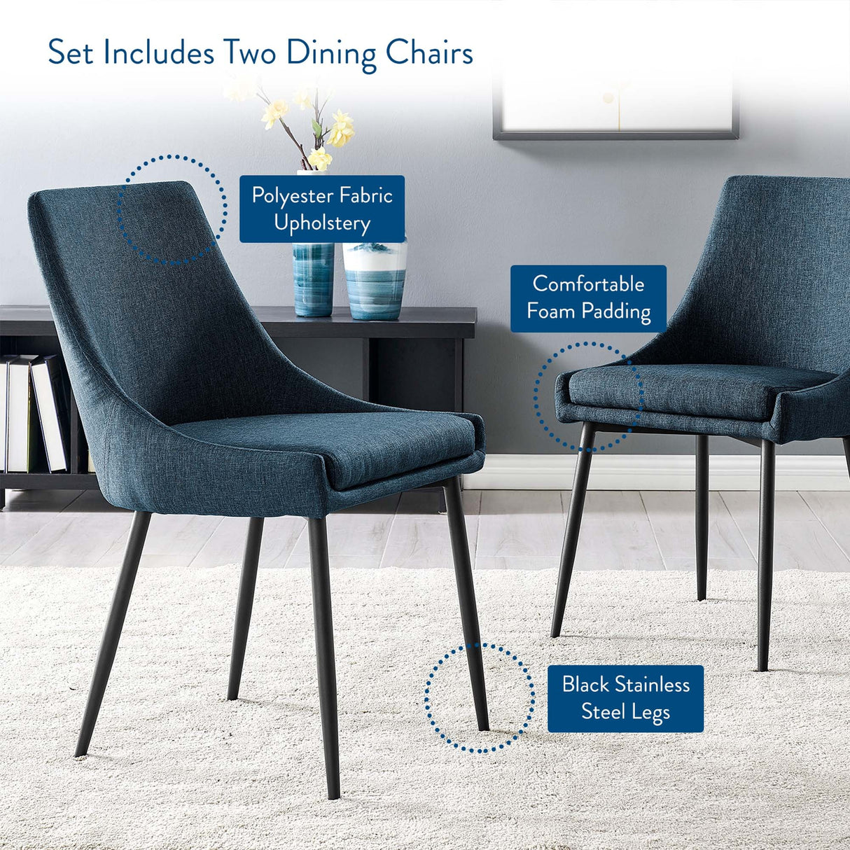 Upholstered Fabric Dining Chair Set with Tapered Metal Legs