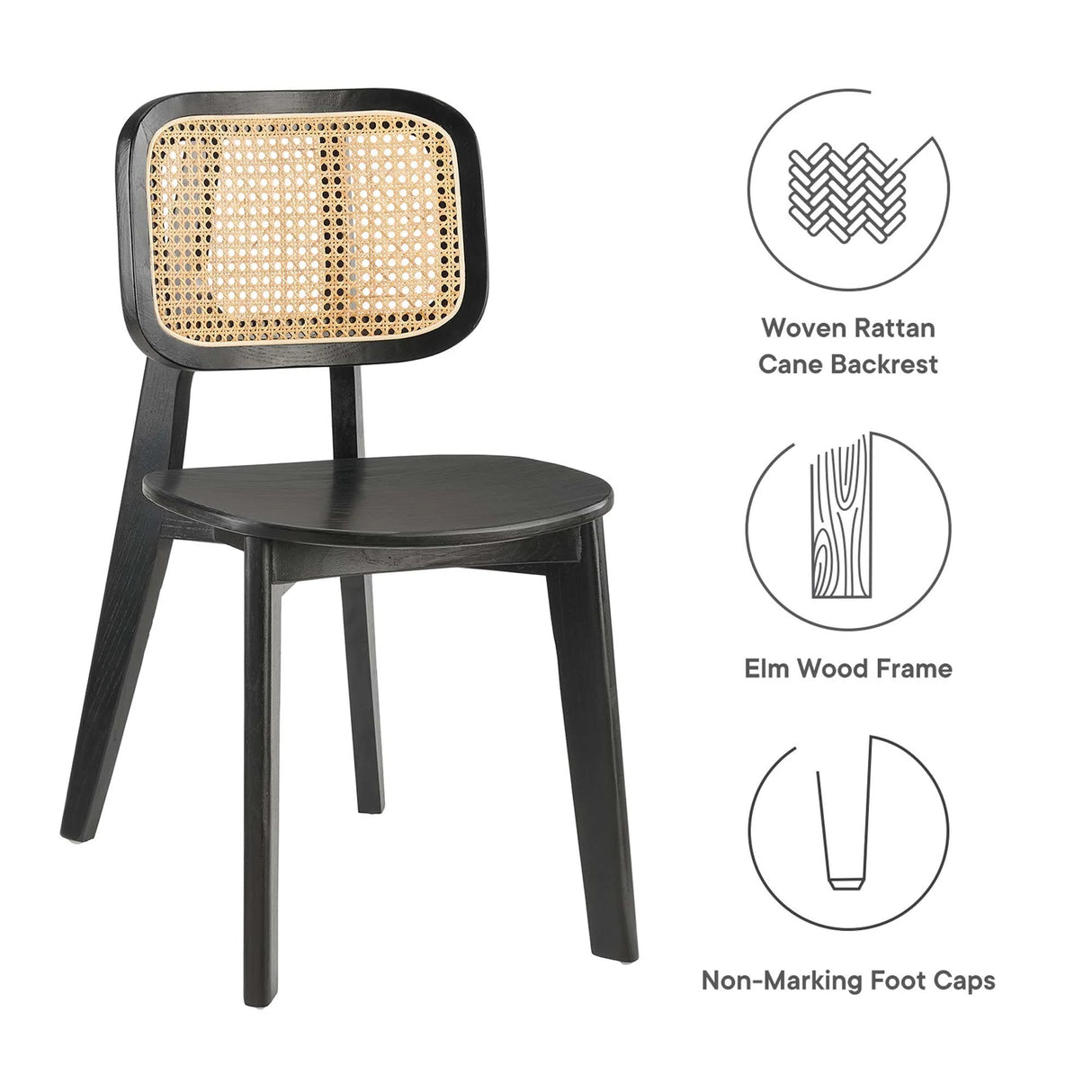 Wood Dining Side Chair with Woven Rattan Cane Back