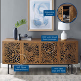 Wood TV Stand with Sliding Doors and Storage – Walnut Finish 73 Inch