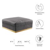 Channel Tufted Velvet Ottoman – Gold Base 36 Inch