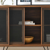 Industrial Metal Mesh 3-Door Sideboard – Wood Grain 59 Inch
