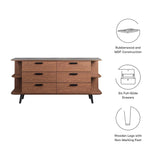 Open Display Sideboard Storage Cabinet with Drawers – Wood Grain Stone Top 63 Inch