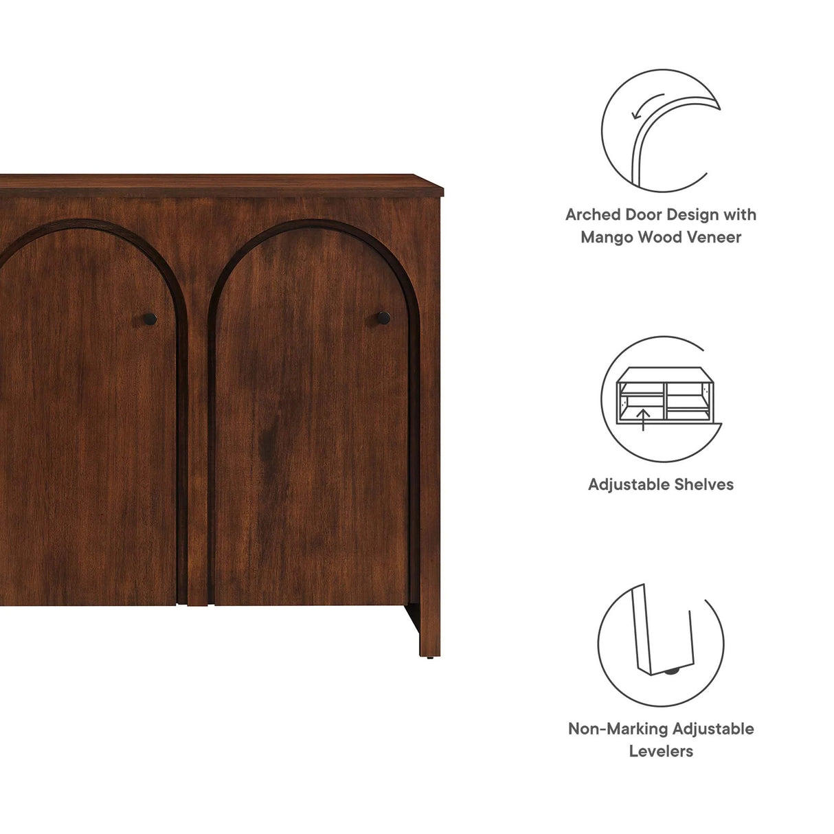 Modern 3-Door Arched Mango Wood Veneer Sideboard – 53 Inch