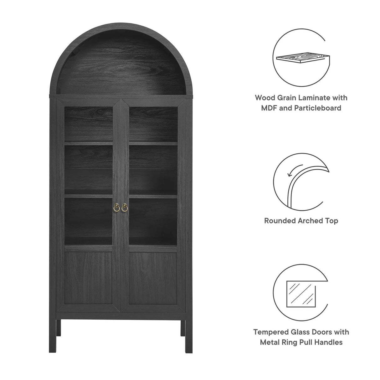 Modern Wood Grain Arched Tall Storage Display Cabinet – 71 Inch