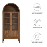 Modern Wood Grain Arched Tall Storage Display Cabinet – 71 Inch