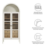 Modern Farmhouse Arched Tall Wood Storage Display Cabinet – Wood Grain 71 Inch
