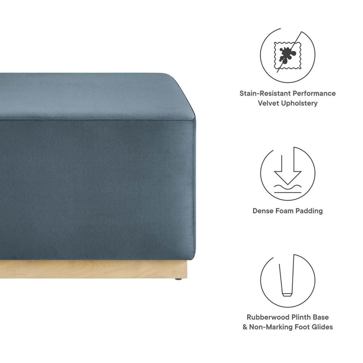 Square Velvet Upholstered Ottoman – Plinth Base 28 Inch