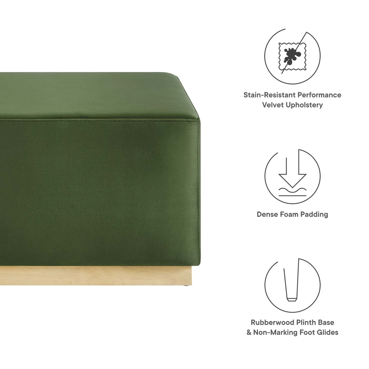 Square Velvet Upholstered Ottoman – Plinth Base 28 Inch