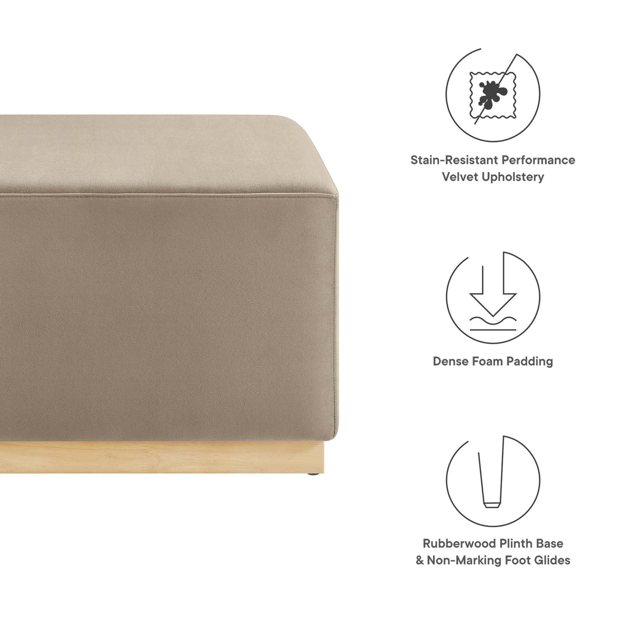 Square Velvet Upholstered Ottoman – Plinth Base 28 Inch