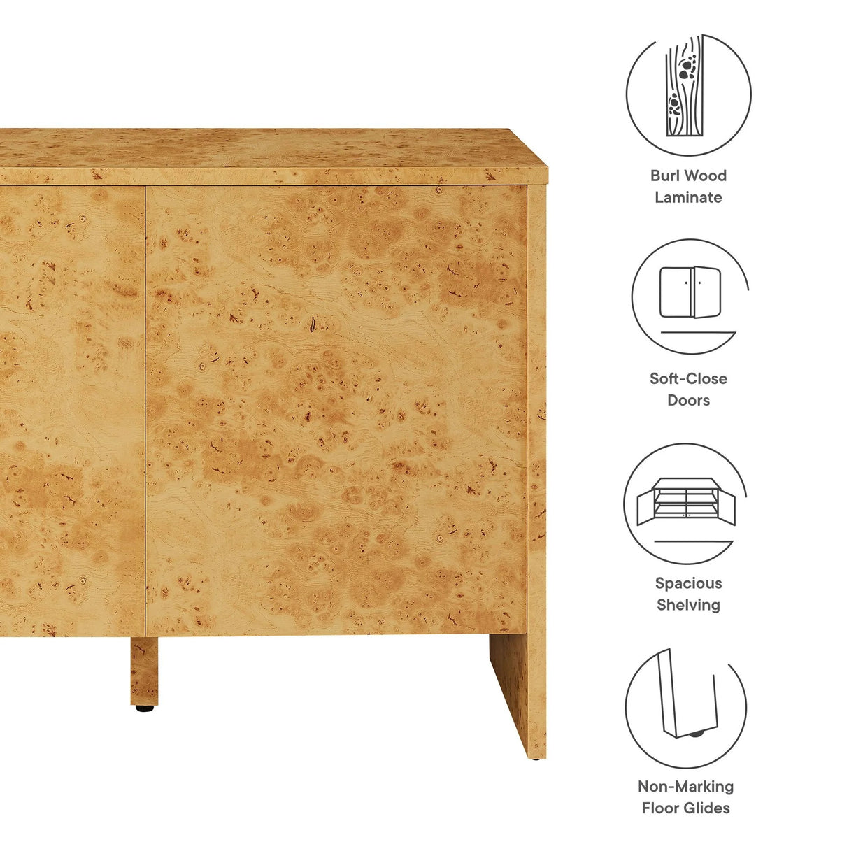 Modern Burl Wood 2-Door Sideboard – Natural 40 Inch