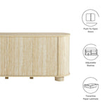 Oval Faux Travertine Sideboard Storage Cabinet – Beige Stone Finish 63 Inch