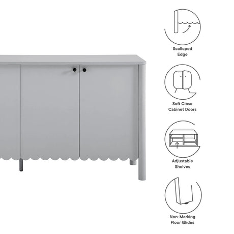 Modern Scalloped 4-Door Storage Sideboard – White 66 Inch