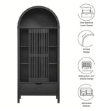 Modern Slatted Sliding Door Arched Tall Storage Cabinet – 71 Inch