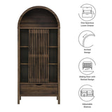 Modern Slatted Sliding Door Arched Tall Storage Cabinet – 71 Inch