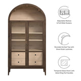 Modern Farmhouse Arched Tall Wood Storage Display Cabinet – Wood Grain 74 Inch