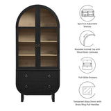 Modern Black Arched Tall Wood Storage Display Cabinet – 74 Inch