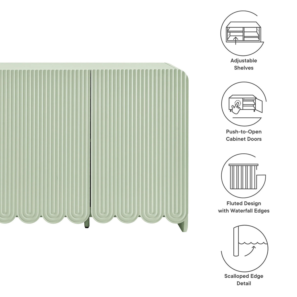 Fluted Scalloped Sideboard Storage Cabinet – Wood Finish 56 Inch
