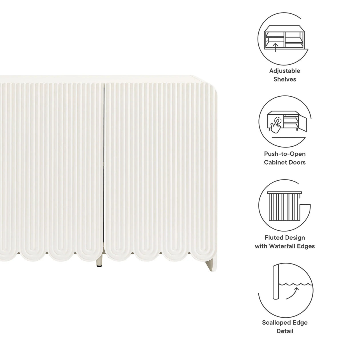 Fluted Scalloped Sideboard Storage Cabinet – Wood Finish 56 Inch