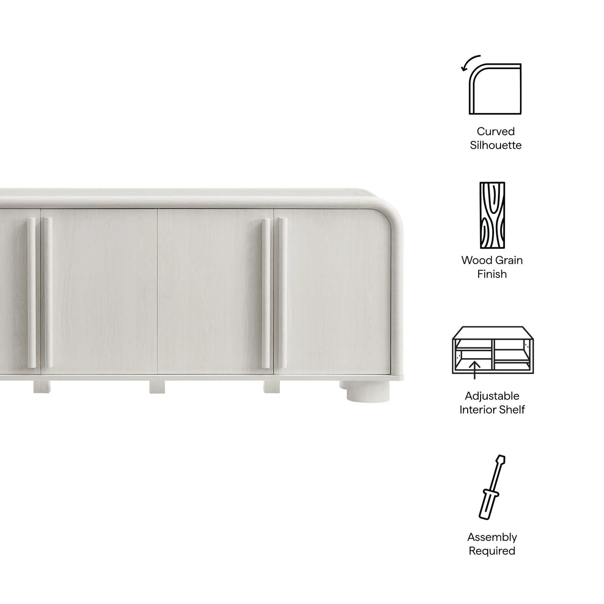 Modern Curved 4-Door Sideboard Cabinet – 63 Inch
