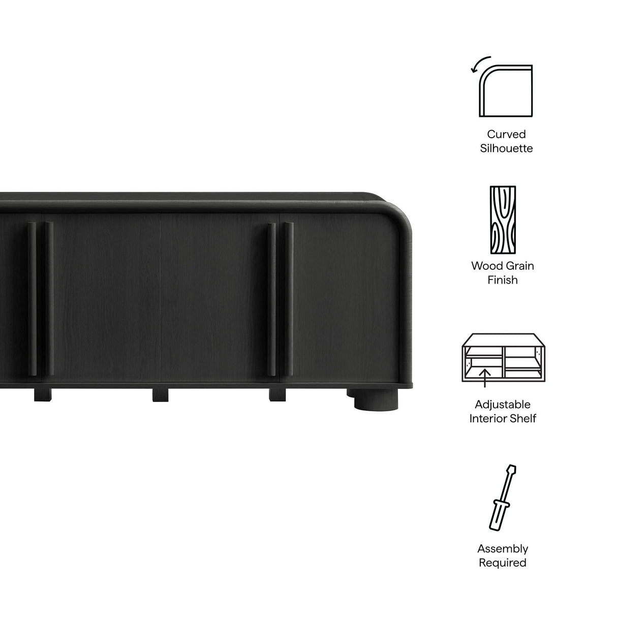 Modern Curved 4-Door Sideboard Cabinet – 63 Inch