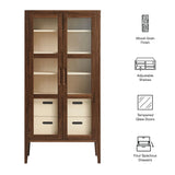 Mid-Century Modern 2-Door Glass Tall Storage Display Cabinet – Walnut 71 Inch