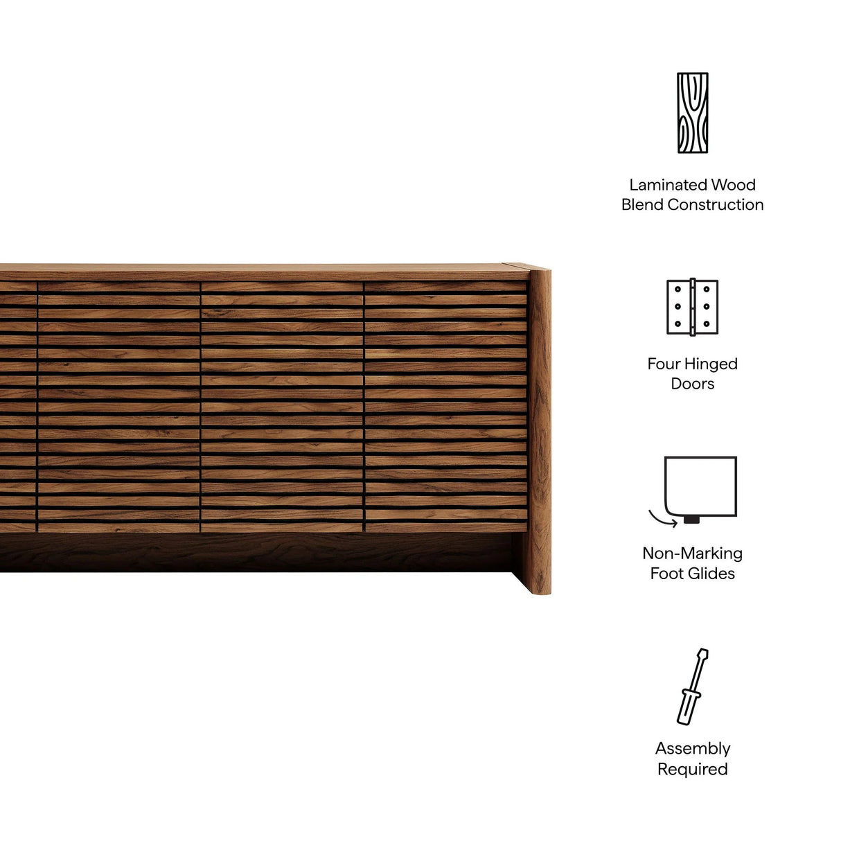 Slatted Wave 4-Door Sideboard – Walnut 66 Inch